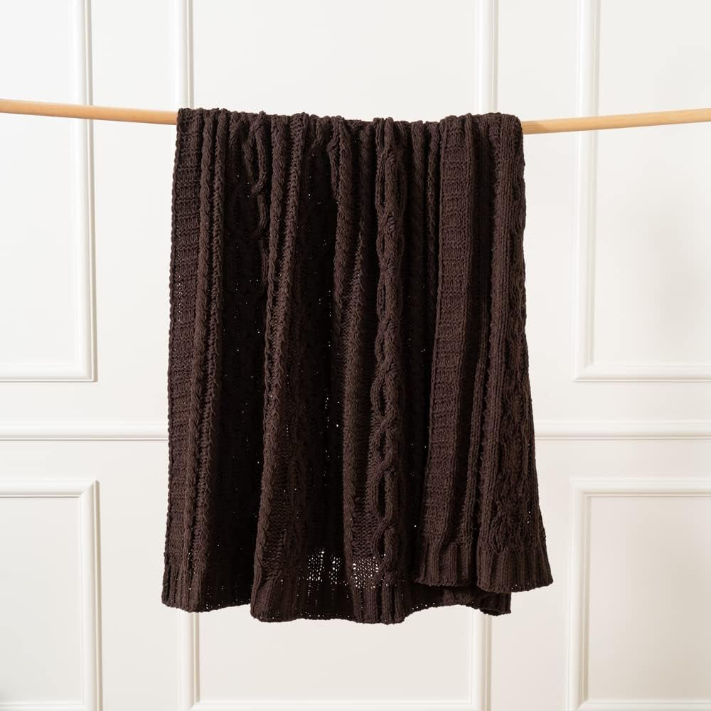 Dark Brown Throw Blanket for Couch, 51"X67" Soft Chenille Knit Throw Blanket, Decorative Chocolate Brown Blanket for Bed, Living Room