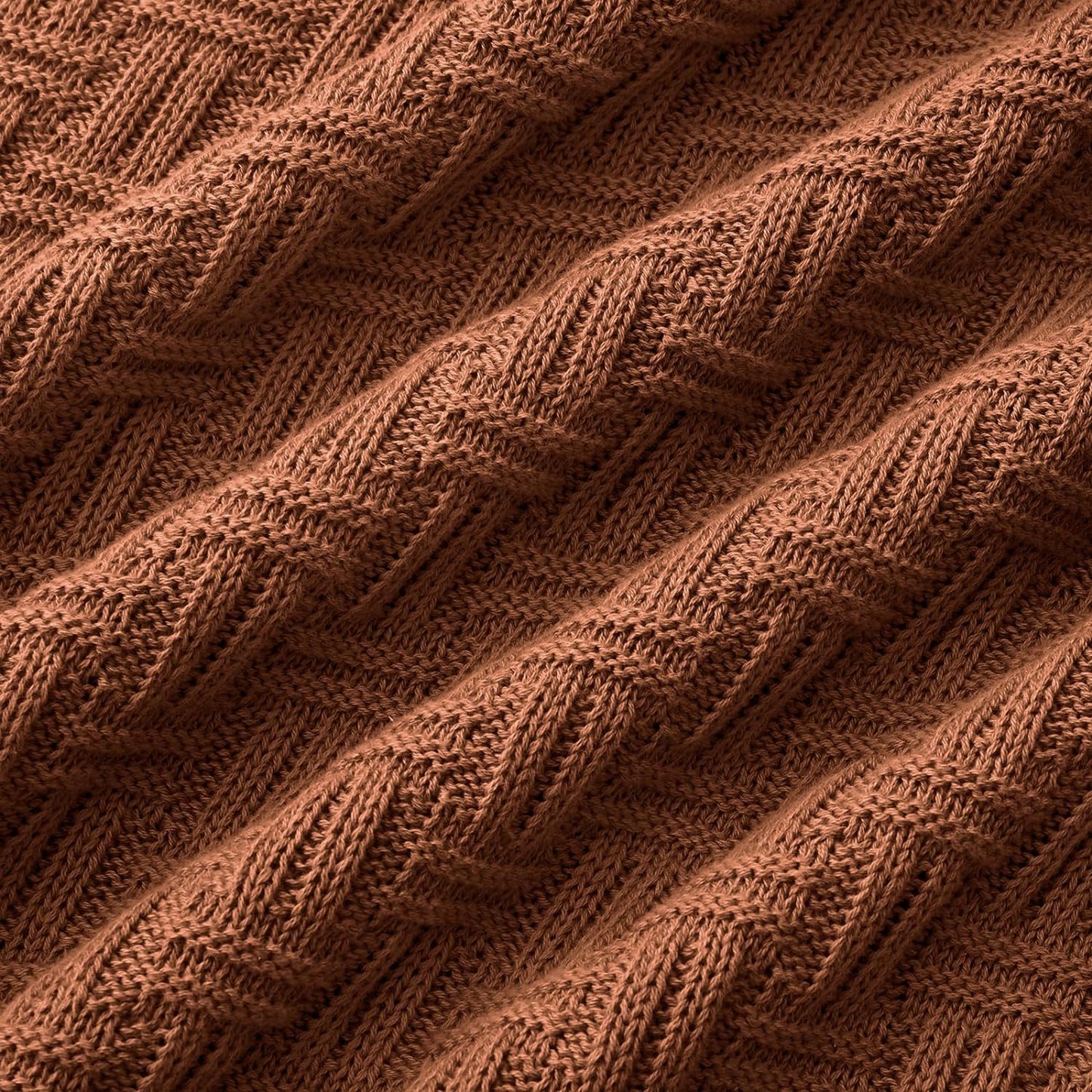 100% Cotton Knitted Throw Blanket Couch Cover Blanket(50 X 60 Inches, Brown)