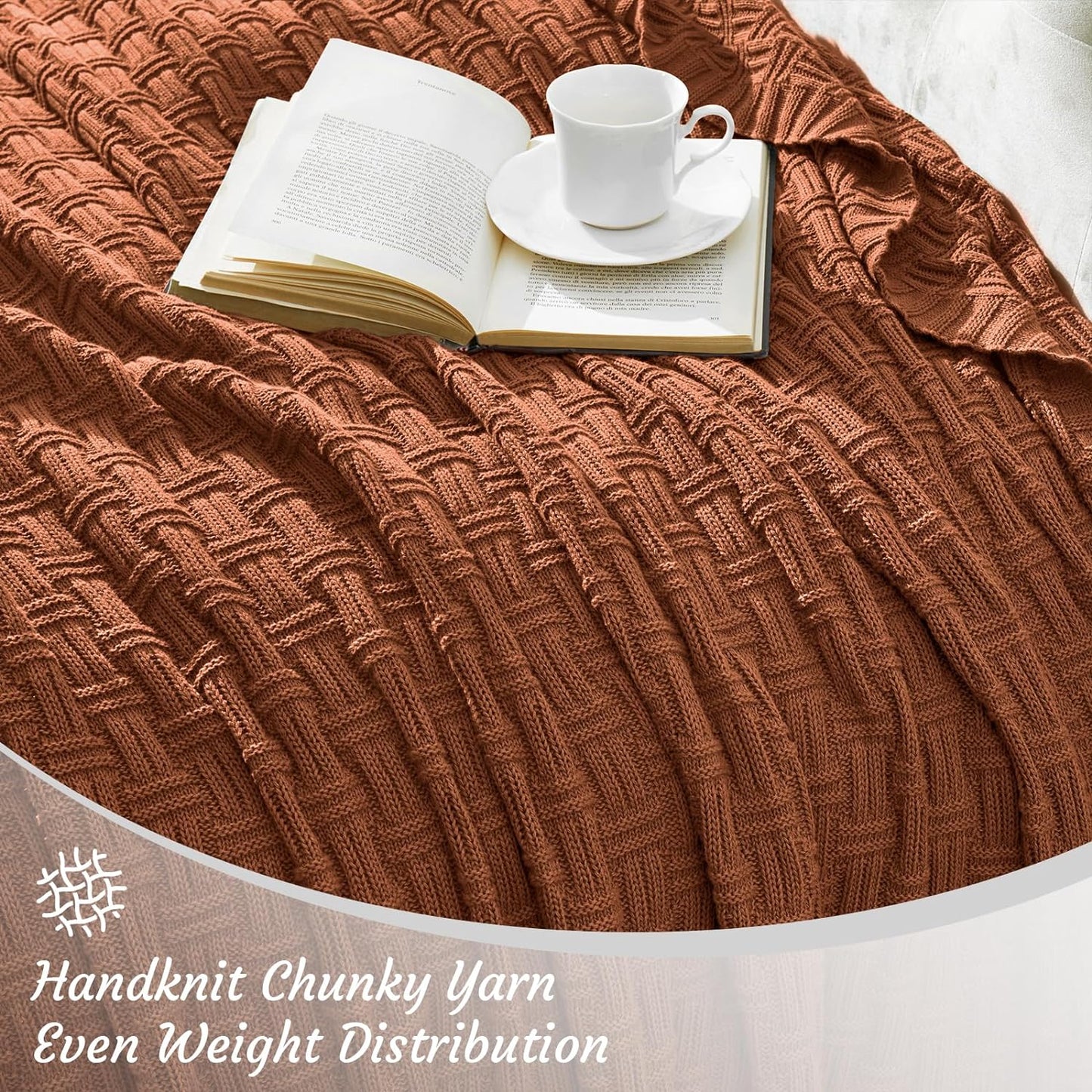 100% Cotton Knitted Throw Blanket Couch Cover Blanket(50 X 60 Inches, Brown)